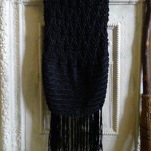 Club Monaco Black Crochet Knit Sleek Fringed Witchy Skirt - XS